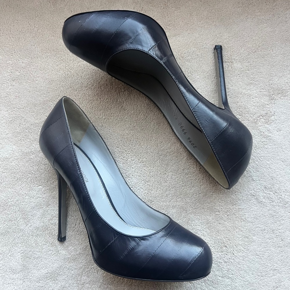 Sergio Rossi Dark Gray‎ Eel Leather Stiletto Heel Italian Pumps Women 7 EU 37